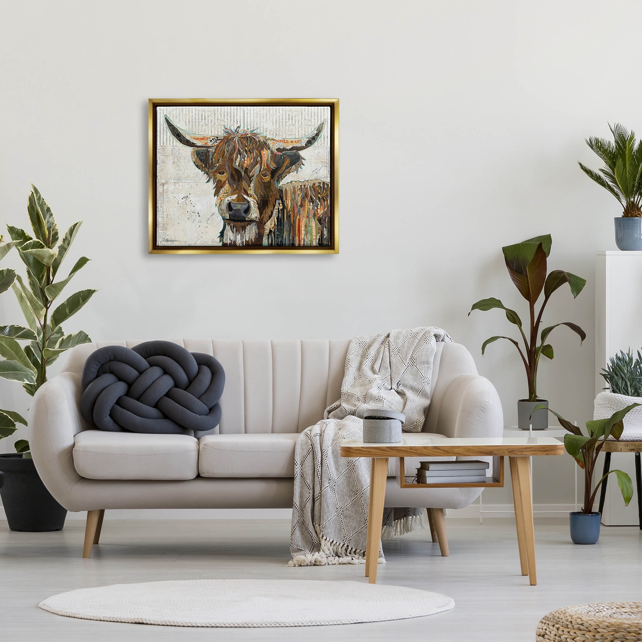 Stupell Industries Highland Cattle Cow Collage Portrait Graphic Art Metallic Gold Floating Framed Canvas Print Wall Art, Design by Traci Anderson