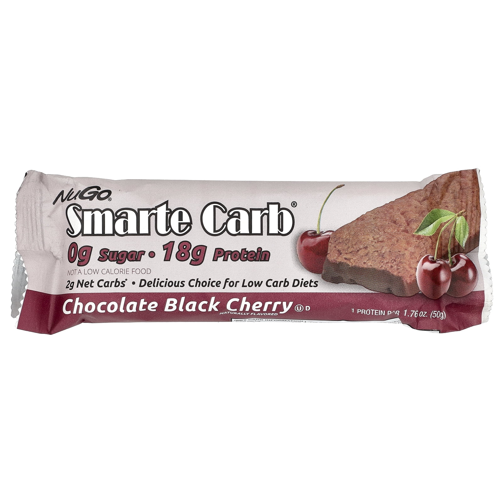 NuGo Smarte Carb Chocolate Black Cherry, 18g Protein, 0g Sugar, 2g Net Carbs, 150 Calorie, 12 Count