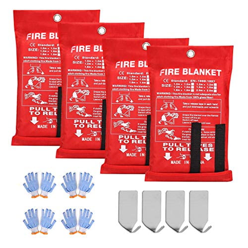 Fire Blankets For Home 40 X 40 In Emergency Fiberglass Fire Blanket With 4 Hooks 4 Gloves Fire Suppression Cloth For Home Kitchen Camping Grilling 4 Pack Walmart Com Walmart Com
