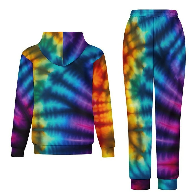 Bybiment 2 Piece Outfits Plus Size Hoodie for Women Men Tie Dye Pattern Rainbow Sweatsuit Sweatshirt and Sweatpants Jogger Fashion Y2K Tracksuit with Pocket 5XL Walmart