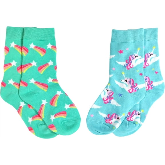 Girls Crazy Socks Stars and Unicorns all Over Novelty Crew Socks Size 6-8