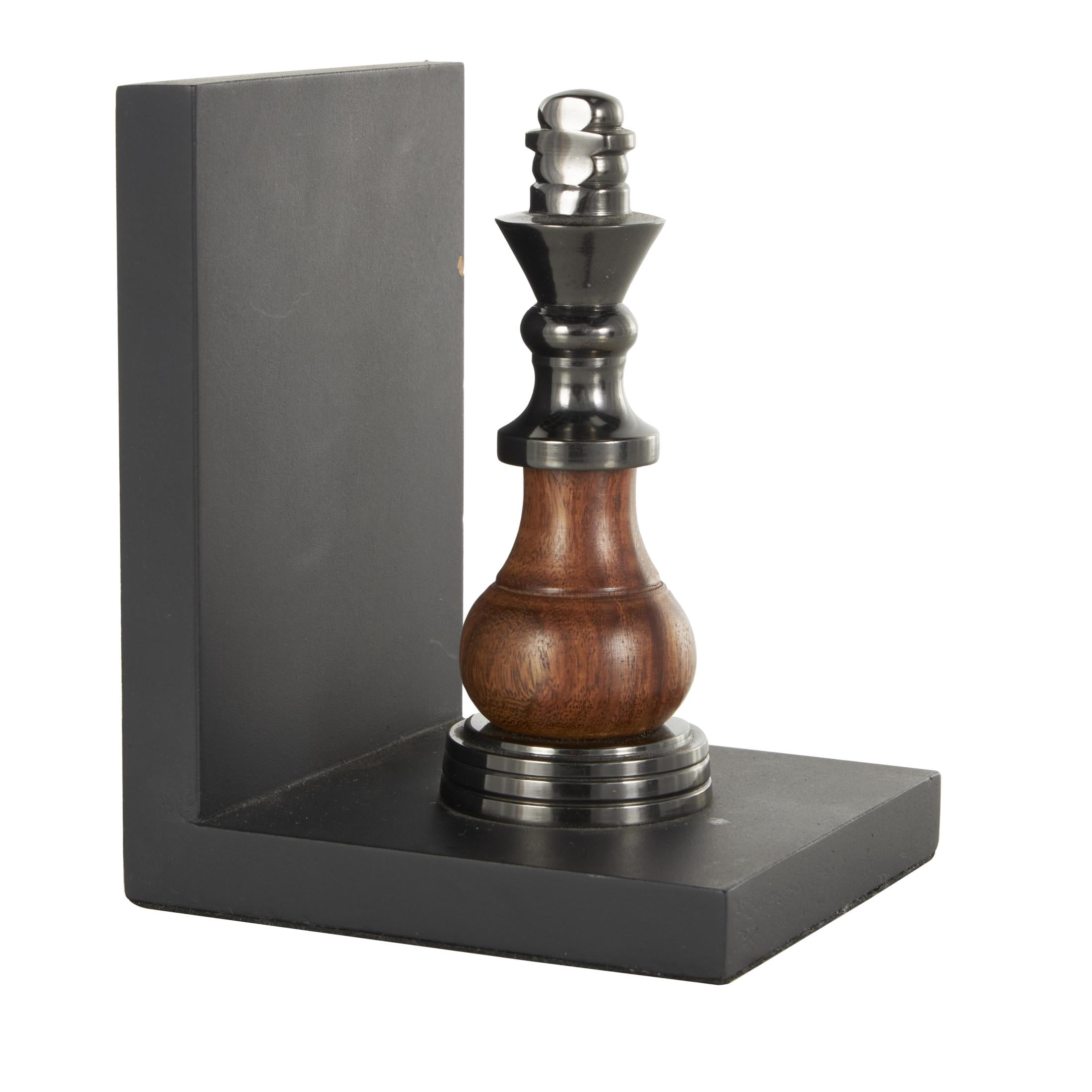 DecMode 4" Chess Black Aluminum Metal Bookends with Aluminum Accents (Set of 2)