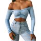 thumbnail image 1 of TRKIYQC, Top corto con hombros descubiertos, camiseta de manga larga de verano para mujer, camiseta con cuello de pico, camiseta elegante para fiesta y discoteca, ropa de calle para mujer TRKIYQC moderno, 1 of 9