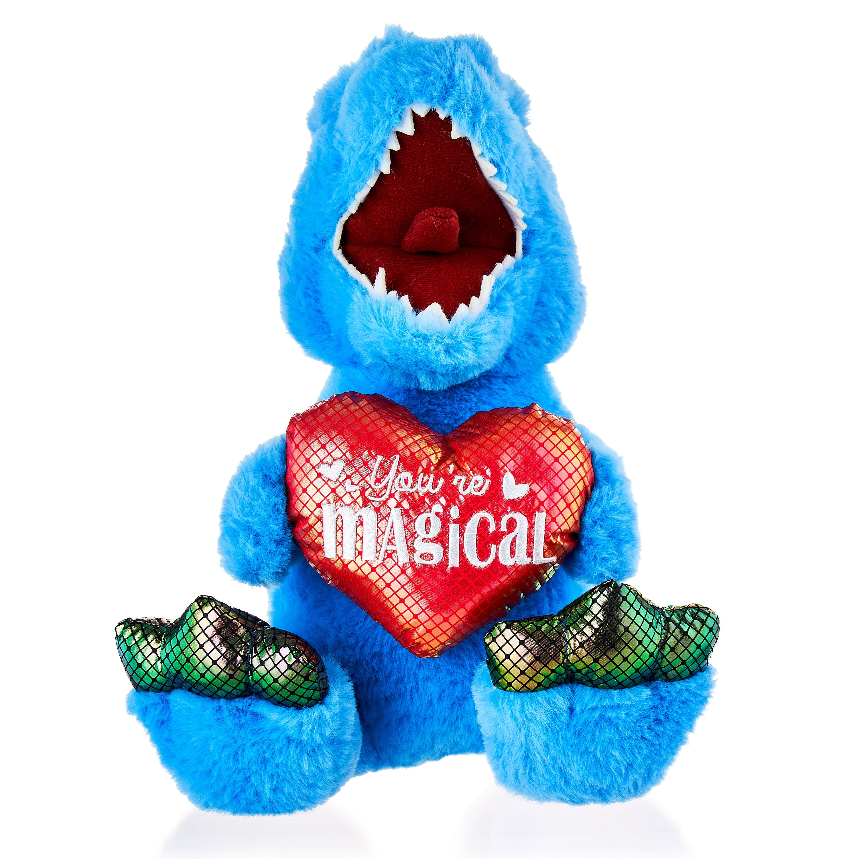 Way to Celebrate! Valentine’s Day 9.5in Big Foot Dinosaur Plush Toy, Blue