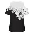thumbnail image 3 of Fesfesfes Womens Fashion Women Summer T- Shirt Cold Shoulder Pullover Blouse V-Neck Short Sleeve Printed Tops Womens Tops 4(S), 3 of 4