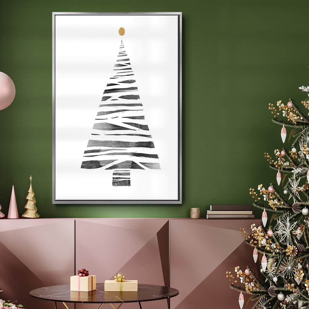Christmas Tree I - Framed Gallery Wrapped Holiday Canvas - 27 x 41 - Silver Frame