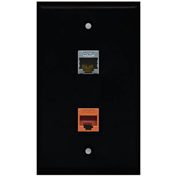 RiteAV - Black 1 Port Shielded Cat6 Ethernet 1 Port Cat6 Ethernet Orange Wall Plate