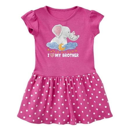 

Inktastic I Love My Brother Cute Elephants with Moon and Stars Gift Toddler Girl Dress