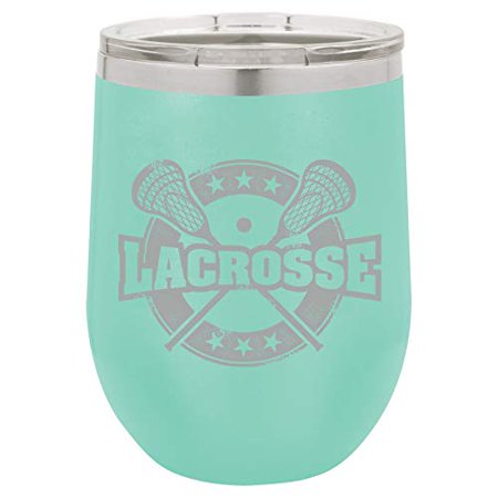 

12 oz Double Wall Vacuum Insulated Stainless Steel Stemless Wine Tumbler Glass Coffee Travel Mug With Lid Lacrosse Vintage (Teal)