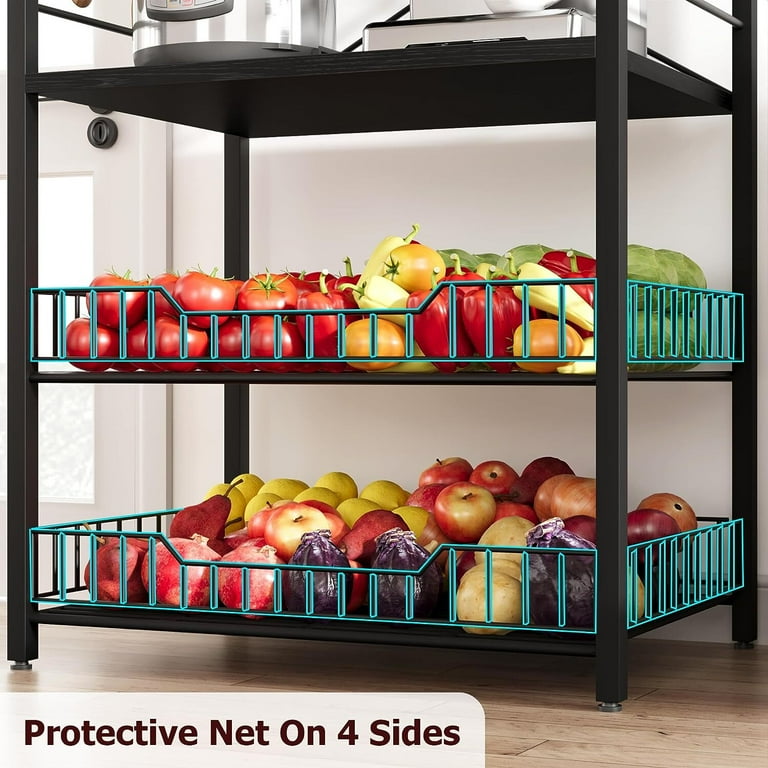 WhizMax Kitchen Bakers Rack Microwave Oven Stand with 2 Large Wire Basket Industrial Coffee Bar Station 5 Tier Kitchen Utility Storage Shelf with 8