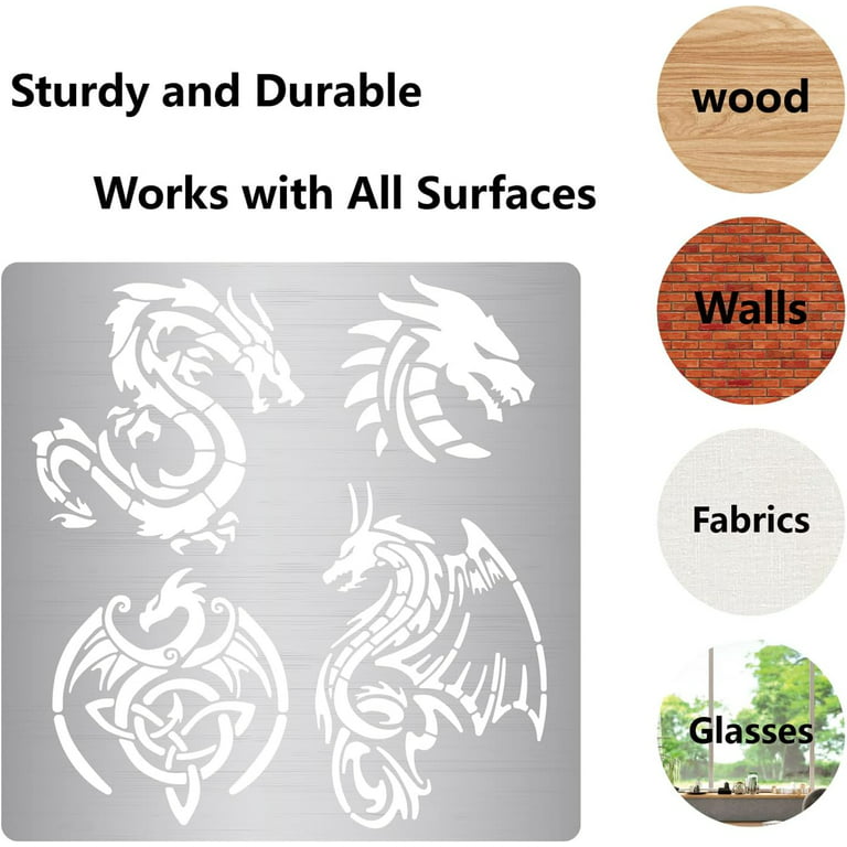 6.3x6.3Inch Dragon Wood Burning Metal Stencils Template for