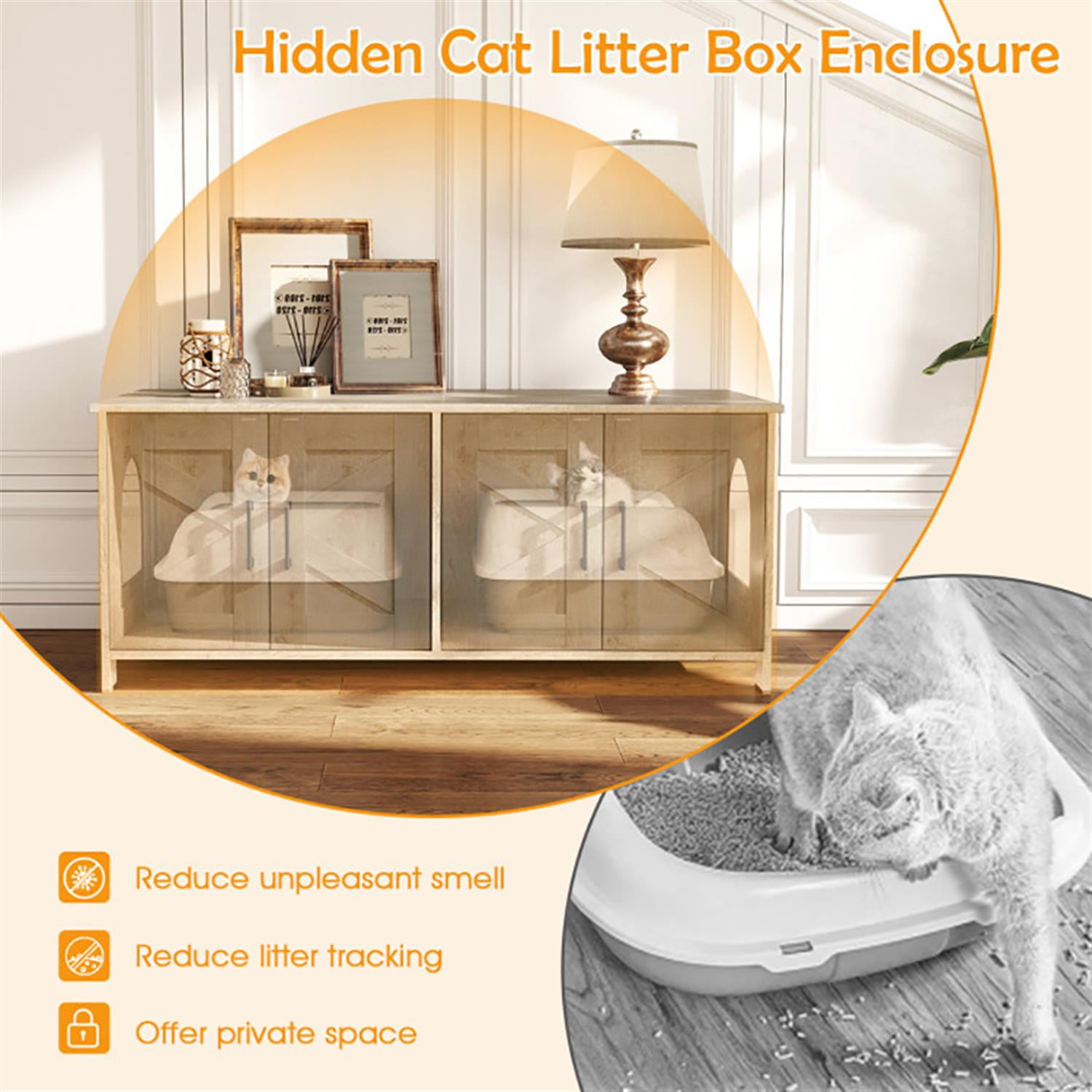 Kadyn 48" Modern Cat Litter Box Enclosure, Hidden Litter Box for 2 Cats, Cat House Furniture for Side Table or Nightstand, Gray