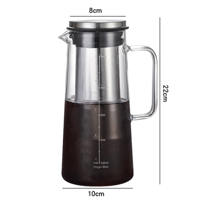 Airtight Cold Brew Iced Coffee Maker and Tea Infuser- 1.0L / 34oz Glass Carafe with Removable Stainless Steel Filter