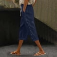 thumbnail image 2 of Bovemsi Women's Casual Pants Fashion Solid Color Cotton Linen Elastic Seven Beach with Pockets, 2 of 7