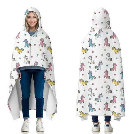 Wearable Blanket White Cartoon Colorful Unicorn Pattern Hooded Wearable Flannel Blanket for Adults & Teens with Buckle Winter Poncho Shawl Wrap Cape 60 x80 Wearable Blanket White Cartoon Colorful Unicorn Pattern Hooded Wearable Flannel Blanket for Adults & Teens with Buckle Winter Poncho Shawl Wrap Cape 60 x80