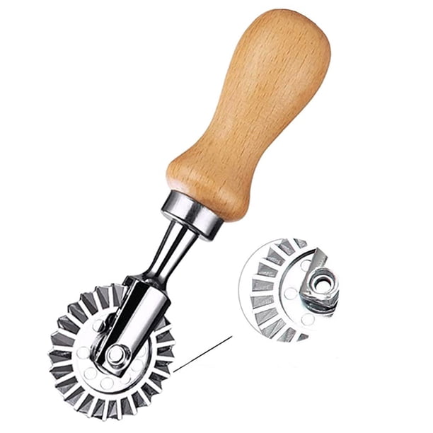 MTOMDY Sellos cortadores de ravioles con rueda de rodillo, molde redondo con mango de madera y borde estriado, prensa de pasta, cortador de pasta para uso doméstico y de cocina, 1,3 pulgadas de diámet