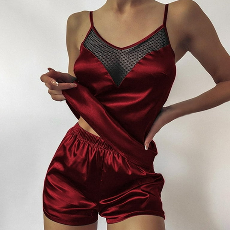 Womens Satin Silk Babydoll Lace Cami Shorts Nightwear Sexy Lingerie Pajamas  Set