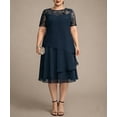 thumbnail image 3 of AURA Women Work Dress Chiffon Lace Office Dress Elegant Short Sleeve Midi Dress S 5XL, 3 of 8