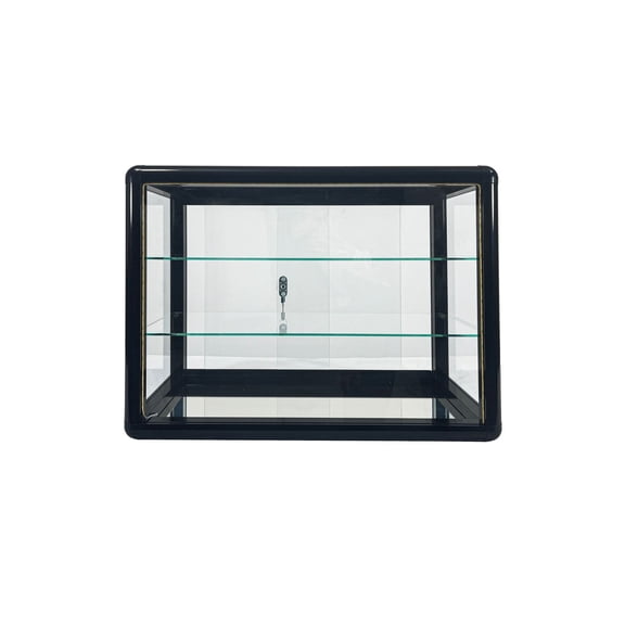 Glass Display Cabinet with Lock - Tempered Glass Showcase with Sliding Door & LED - Aluminum Frame Display Cabinet for Collectibles, Figures, Retail - 35.4"W