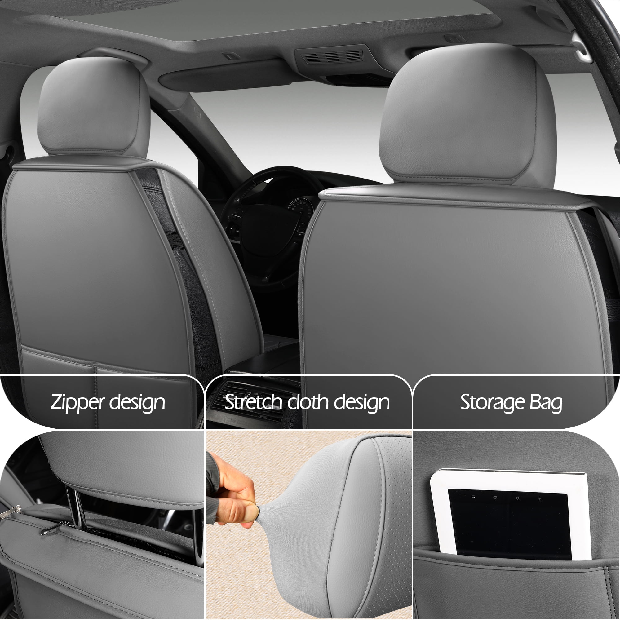 LINGVIDO Premium Leather Car Seat Cover Universal Fit for SUV & Sedan, Full Set Breathable Durable Seat Cushion,Grey,5 Seats