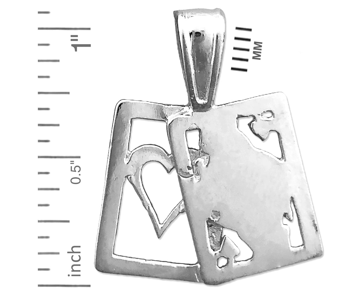 Rhodium Plated 925 Sterling Silver Ace Queen of Hearts Playing Cards Slide