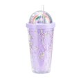 thumbnail image 2 of Botella de agua de plástico arcoíris de 550ml, taza para beber de lentejuelas de doble capa con pajita, regalo para mujer y niña, 2 of 3