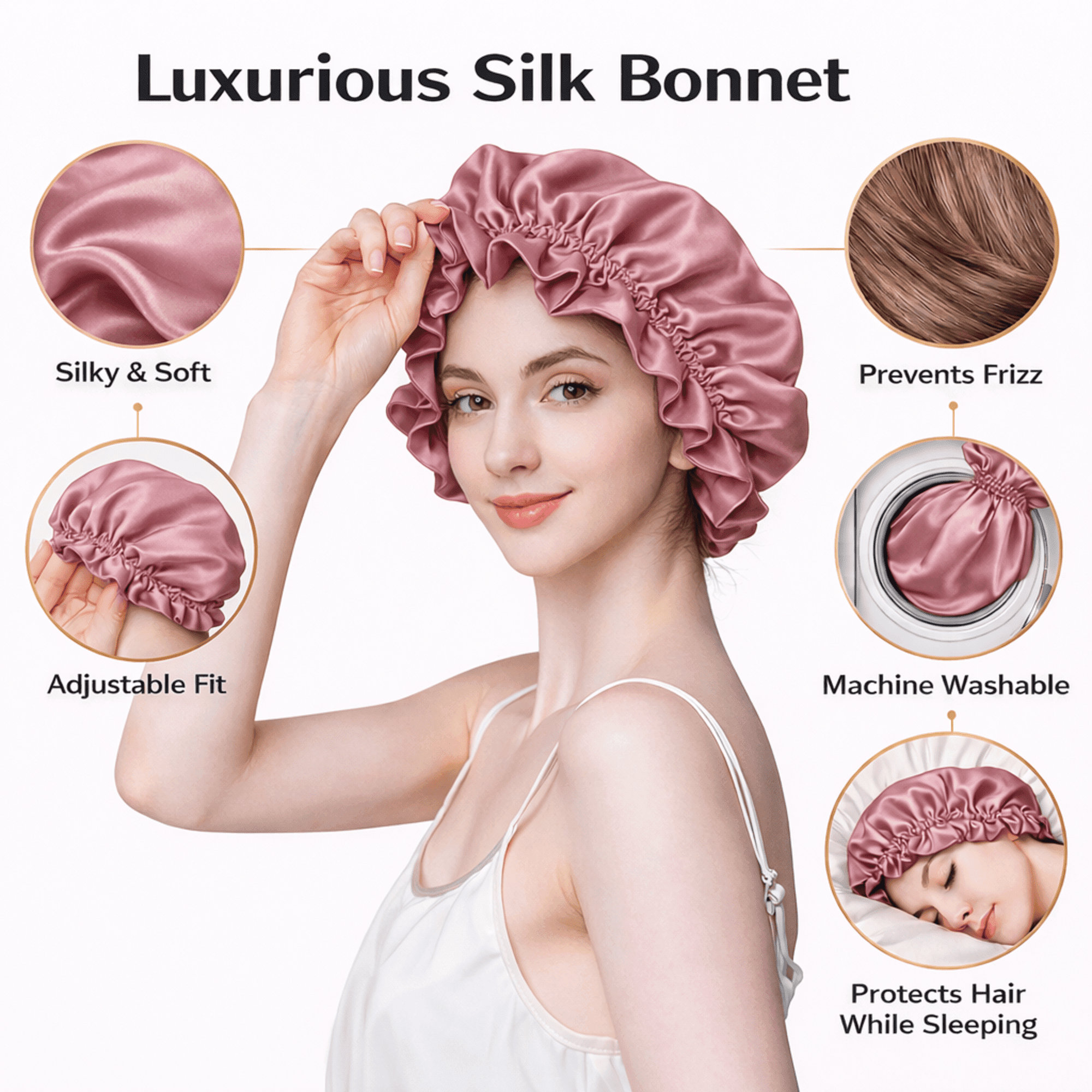 100% Mulberry Silk Reversible Sleep Bonnet – 22 Momme, Double-Sided Silk Hair Wrap & Night Cap for Women