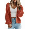 thumbnail image 3 of Women'S Chunky Knit Open Front Sweater Long Sleeve Button Loose Short Cardigan Outerwear Coats Orange Red XL, 3 of 6