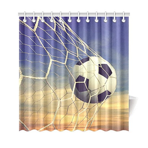 Soccer Ball on Zoom Fabric Shower Curtain Set 71X71/" Bathroom Polyester Curtains