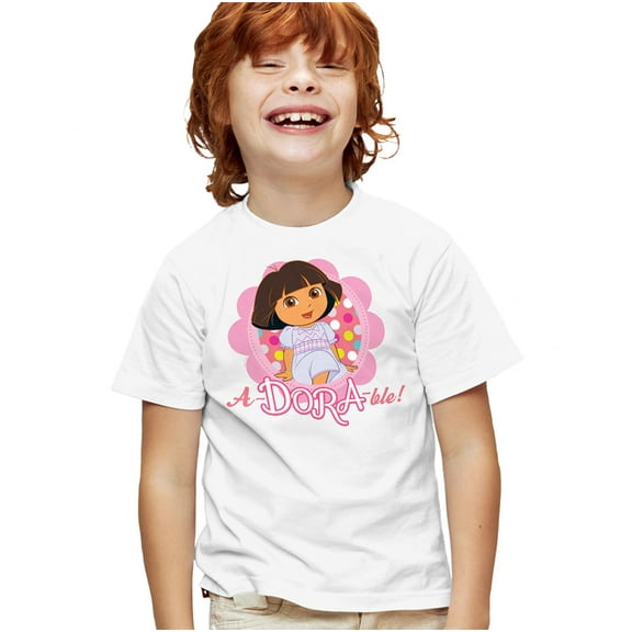 Popfunk Dora The Explorer A-Dora-Ble! Kids T Shirt for Youth Boys and Girls, White, Small