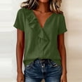 thumbnail image 6 of Xdegoge Cotton Linen Tops for Women Ruffle V Neck Short Sleeve Casual Summer T Shirts Loose Fit Elegant Dressy Work Basic Flowy Tunic Vacation Tees, 6 of 6