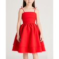 thumbnail image 4 of SGMVNU Girls Dress Summer Spaghetti Straps Smocked Ruched A Line Swing Dress Flowy Double Layered Tween Girl Party Dresses, Size 12 Years, Red, 4 of 8
