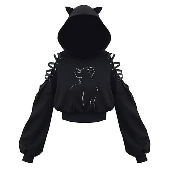 XZNGL Womens Pullover Hoodie Womens Pullover Long Sleeve Hooded Sweatshirt Cute Gothic Cat Ears Hoodie Blouse Women'S Long Sleeve Cat Hoodie with Ears