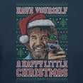 thumbnail image 3 of Teelocity Bob Ross Happy Christmas Sweater Graphic T-Shirt (3XL - Standard Fit, Navy), 3 of 4