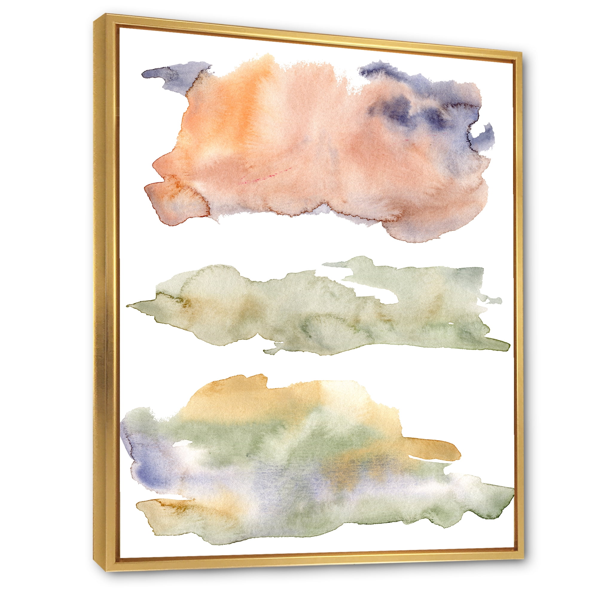 Designart 'Abstract Orange Blue and Beige Green Clouds' Modern Framed Canvas Wall Art Print