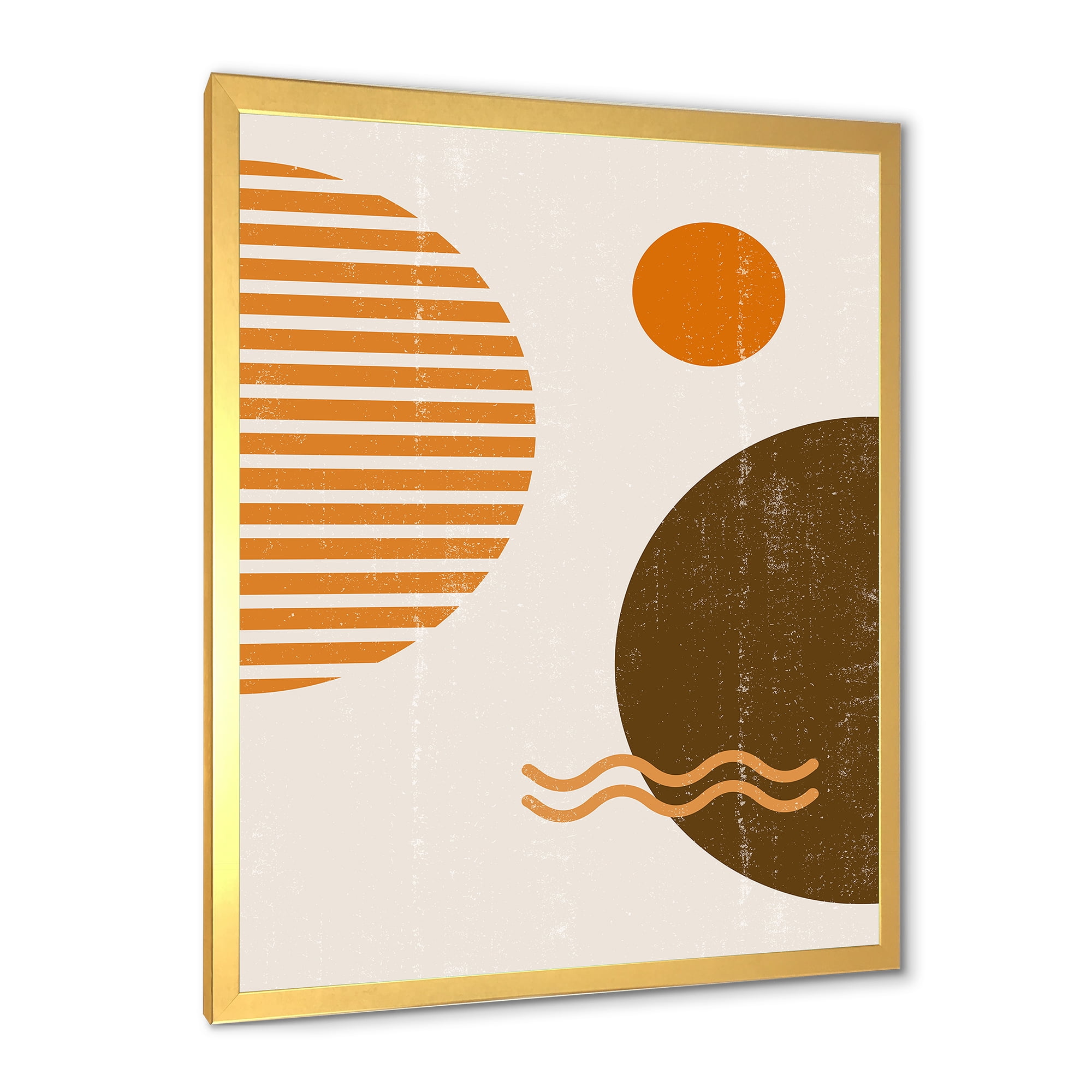 Designart 'Abstract Minimal Moon and Sun In Earth Tones III' Modern Framed Art Print