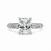 GIMELIS 3.03 CT Radiant Cut Lab Grown Diamond Milgrain Band Engagement Ring, 14k White Gold Wedding Ring, Wedding Anniversary Gift Ring For Women