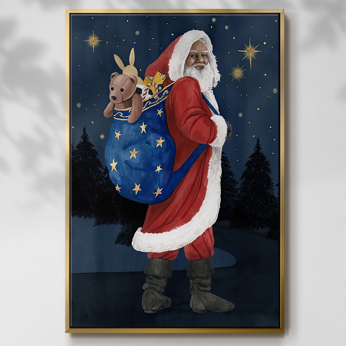 Celestial Christmas Collection B - Framed Gallery Wrapped Holiday Canvas - 25 x 37 - Gold Frame