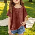 thumbnail image 4 of MUXiin Girls T Shirts Cotton Linen Oversized Short Sleeve Kids Summer Tops Soft Casual Crewneck Basic Tees,Coffee 5-6 Years, 4 of 6