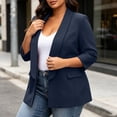 thumbnail image 5 of Plus Size Blazer For Women, 3/4 Sleeve Lapel Jacket With Padded Shoulders & Pockets, Lined Casual Office Suit Jacket, Professional Work Wear Navy 3XL, 5 of 8