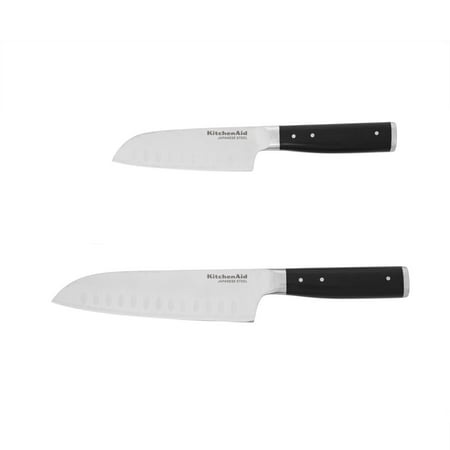 

Kitchenaid Gourmet 2-piece Forged Tripe-Rivet Santoku Knife Set with Blade Covers Black