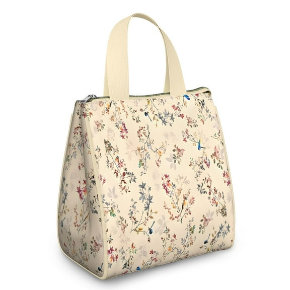 Pioneer Flower Floral Print Pattern Insulated Lunch Bag for Women & Adults,Large Portable Soft Cooler Lunch Bag,Thermal Food Storage Tote with Pearl Cotton,8.66L,8.75x5.75x9.5 Inch