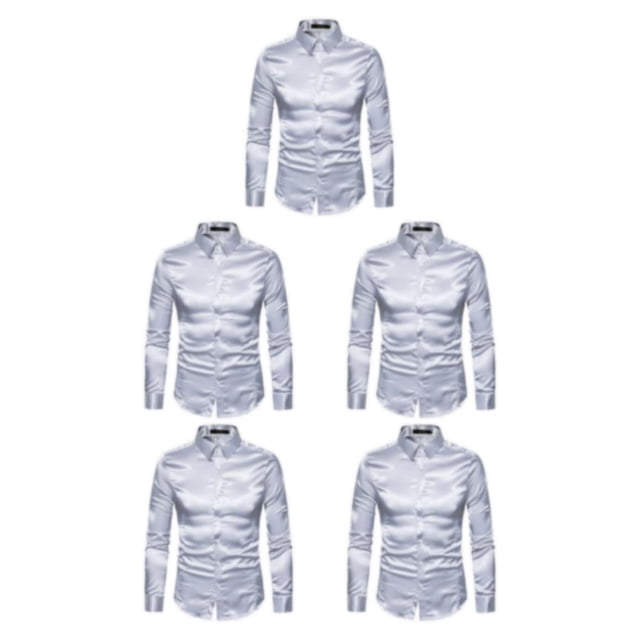 Guardurnaity Camisa transpirable para hombre Satén con mangas largas - Trabajo Boda o hogar Camisa para hombre Manga larga formal Grande gris Type2 NO2