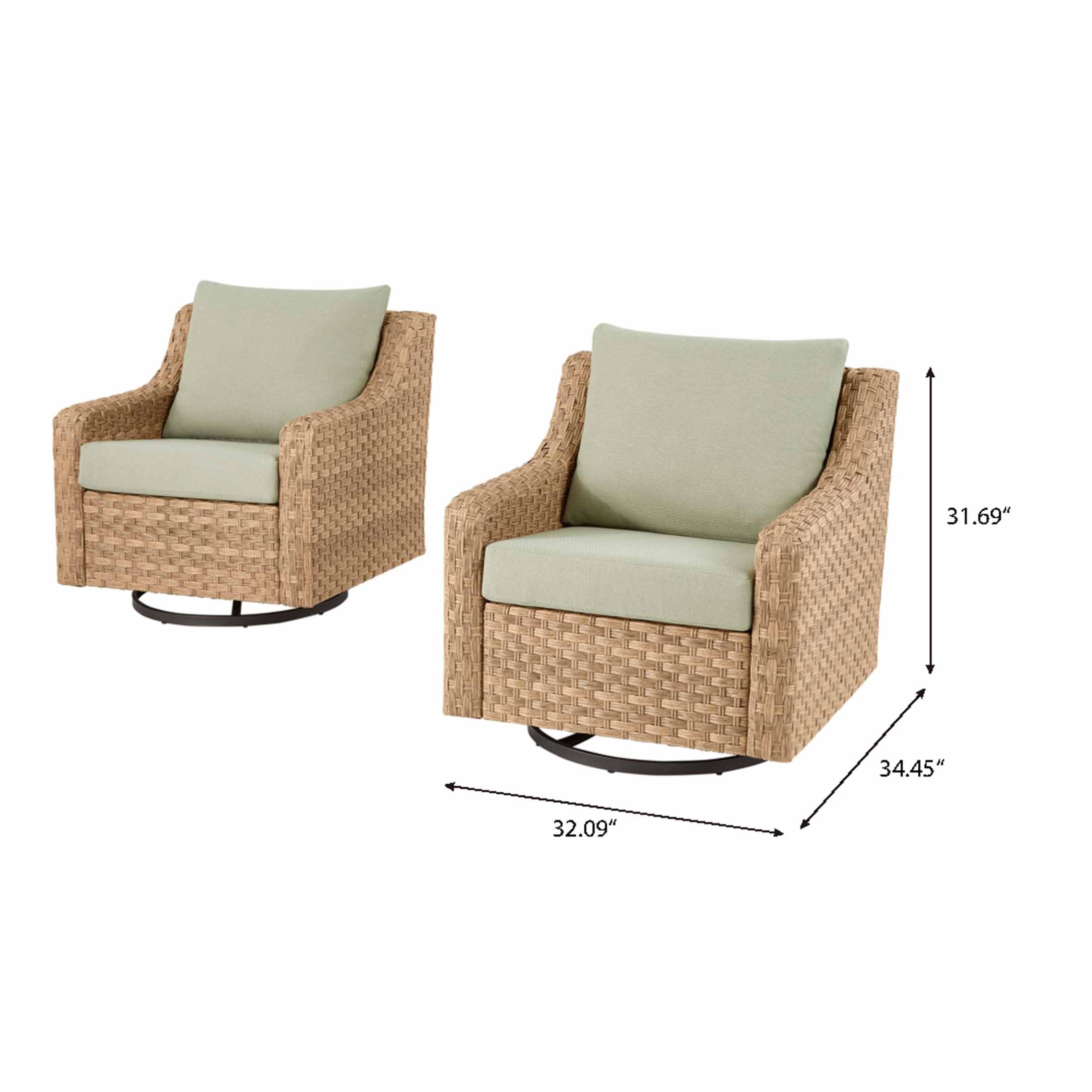 Better Homes & Gardens River Oaks Outdoor Swivel Gliders with Patio Covers, Set of 2, Green
