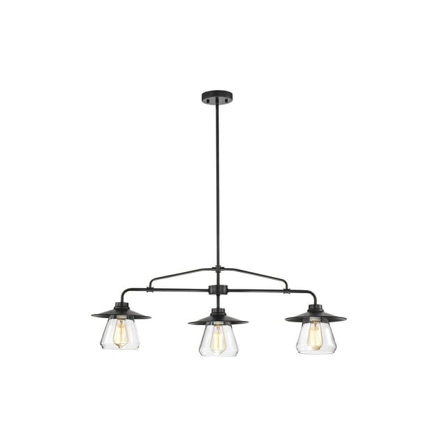 Temet Matte Black Linear 3 Lamp Chandelier With Hooded Glass Shades Com Temet Matte Black Linear 3 Lamp, Black Linear Chandelier With Shades