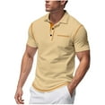 thumbnail image 2 of ohmzyzo Men's Summer Polo Shirts Lapel V Neck Short Sleeve Tees Casual Solid Color Trendy Button Collared Slim Fit Tops Pocket, 2 of 9