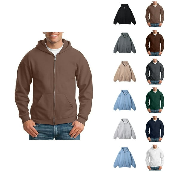 Hoodies for Men 2025 Long Sleeve Fleece Thickened Zip Up Hooded Sweatshirt with Pockets Jacket Hoodie Mens Hoodies