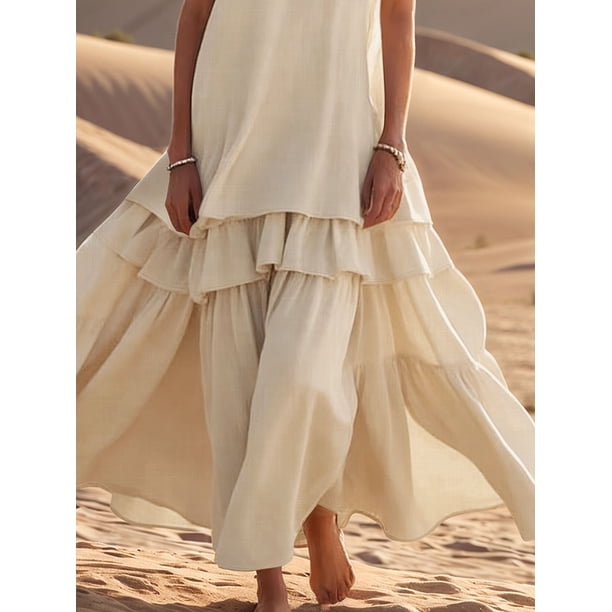 cream flowy dress Extremely Flowy Maxi Dress MALIA, Ankle Length Dress, Loose Dress, Sleeveless Dress, Summer Dress in Light Cream Viscose