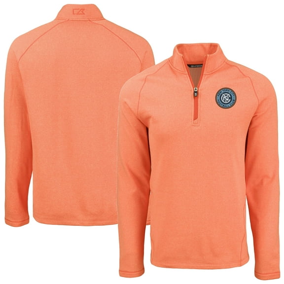 Men's Cutter & Buck Heather Orange New York City FC Peshastin Eco Fleece Recycled Raglan Half-Zip Top