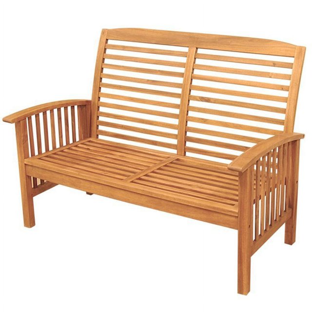 Pemberly Row Acacia Wood Patio Loveseat in Brown